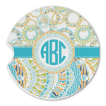 Teal Circles & Stripes Sandstone Car Coaster - Single (Personalized)