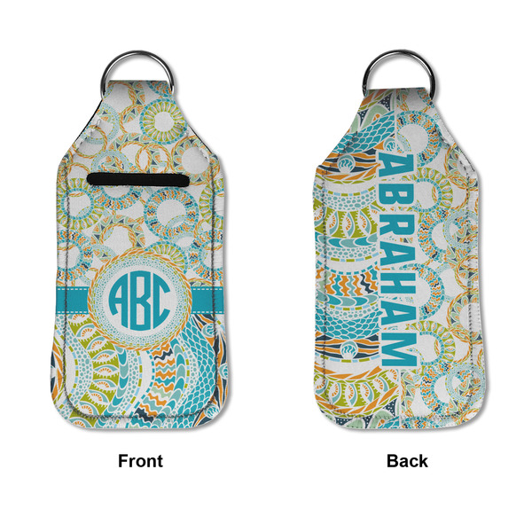 Teal Circles & Stripes Sanitizer Holder Keychain - Large APPROVAL (Flat)