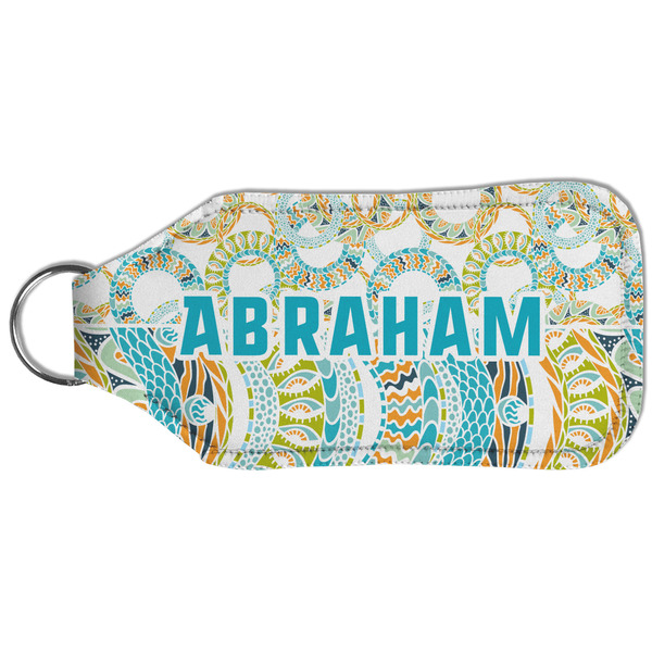 Teal Circles & Stripes Sanitizer Holder Keychain - Large (Back)