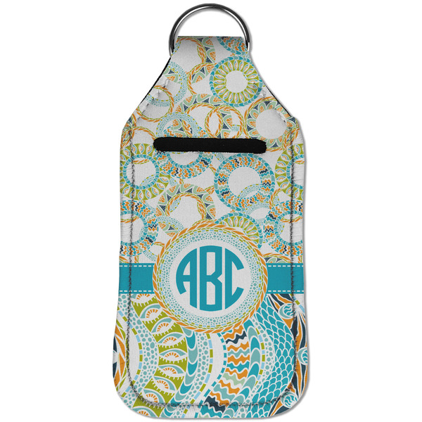 Teal Circles & Stripes Sanitizer Holder Keychain - Large (Front)
