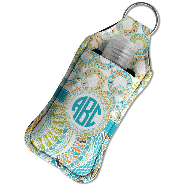 Teal Circles & Stripes Sanitizer Holder Keychain - Large in Case