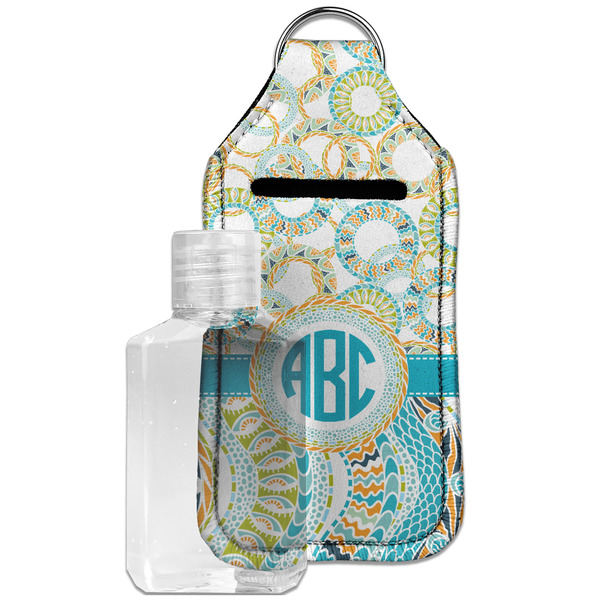 Custom Teal Circles & Stripes Hand Sanitizer & Keychain Holder - Large (Personalized)
