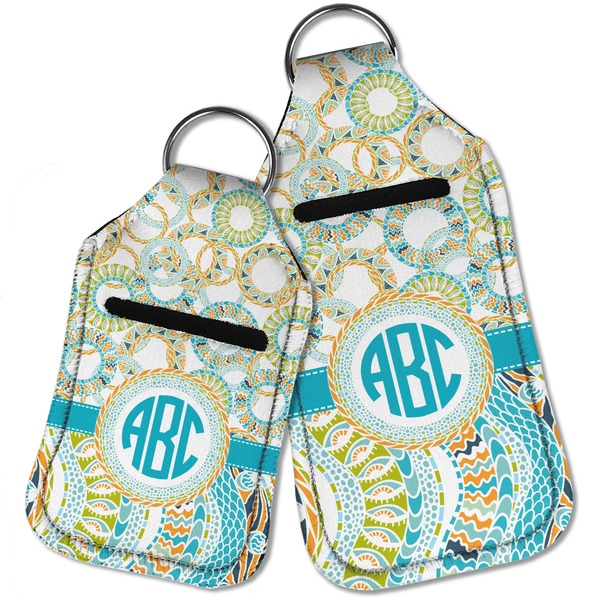 Teal Circles & Stripes Sanitizer Holder Keychain - Parent Main