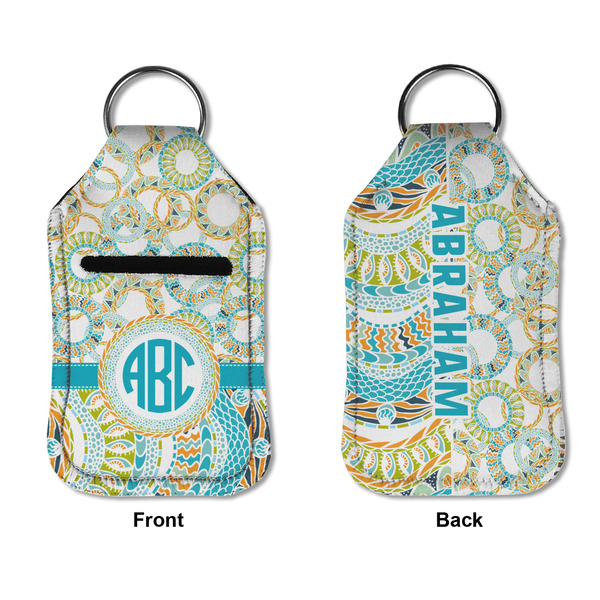 Teal Circles & Stripes Sanitizer Holder Keychain - Small APPROVAL (Flat)