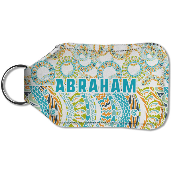 Teal Circles & Stripes Sanitizer Holder Keychain - Small (Back)