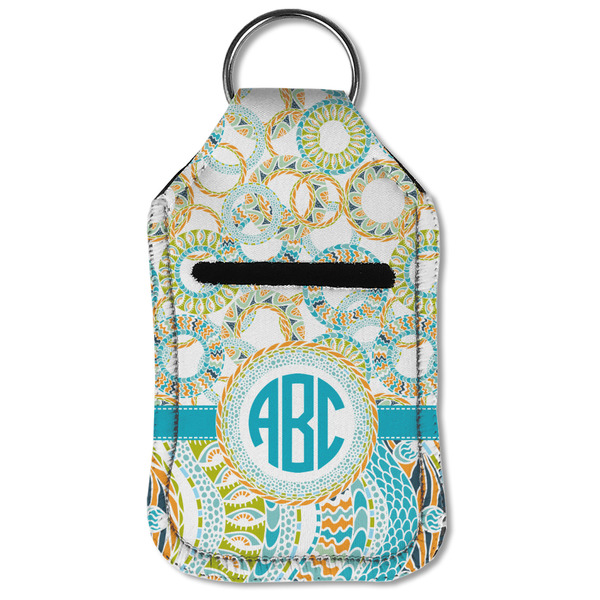 Teal Circles & Stripes Sanitizer Holder Keychain - Small (Front Flat)