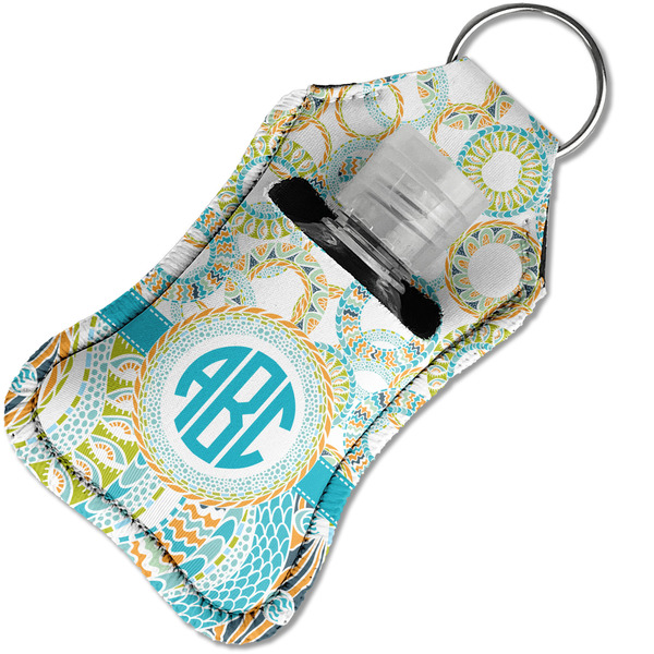 Teal Circles & Stripes Sanitizer Holder Keychain - Small in Case