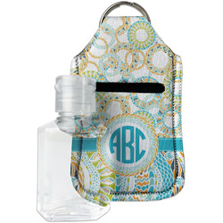 Teal Circles & Stripes Hand Sanitizer & Keychain Holder - Small (Personalized)