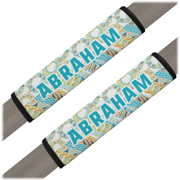 Custom Teal Circles & Stripes Seat Belt Covers (Set of 2) (Personalized)