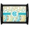 Teal Circles & Stripes Black Wooden Tray - Large (Personalized)