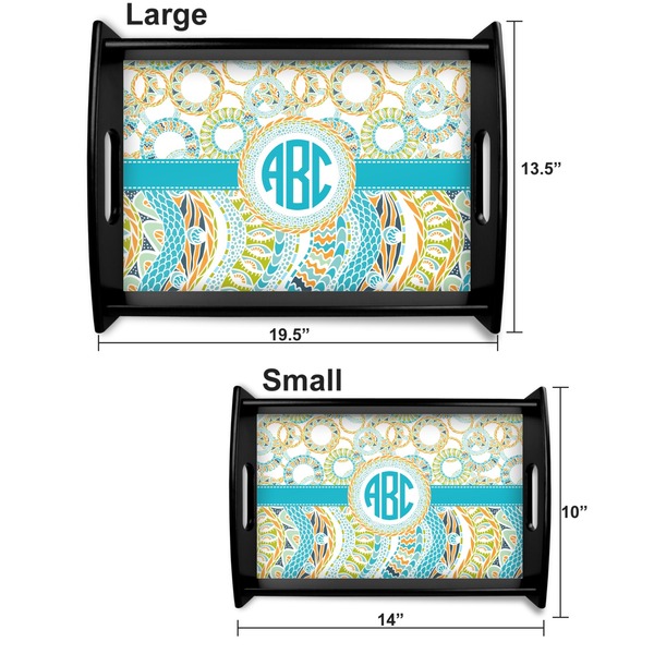 Teal Circles & Stripes Serving Tray Black Sizes