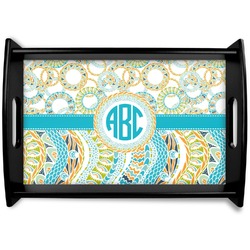 Teal Circles & Stripes Wooden Tray (Personalized)