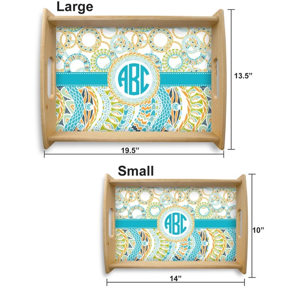 Teal Circles & Stripes Serving Tray Wood Sizes