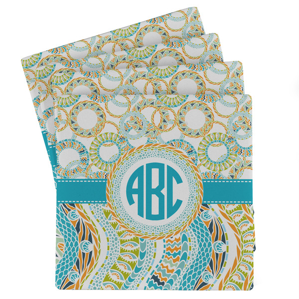 Custom Teal Circles & Stripes Absorbent Stone Coasters - Set of 4 (Personalized)