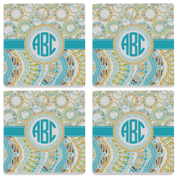 Teal Circles & Stripes Set of 4 Sandstone Coasters - See All 4 View