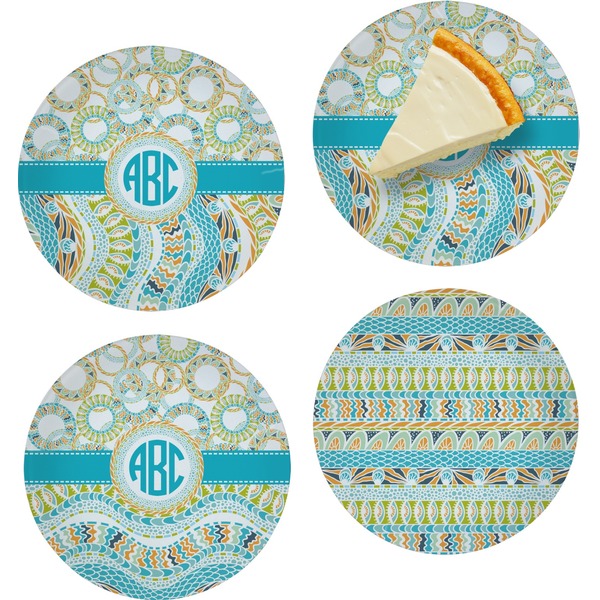 Teal Circles & Stripes Set of Appetizer / Dessert Plates