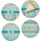 Teal Circles & Stripes Set of 4 Glass Appetizer / Dessert Plate 8" (Personalized)