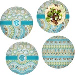 Teal Circles & Stripes Set of 4 Glass Lunch / Dinner Plate 10" (Personalized)