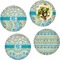 Teal Circles & Stripes Set of Lunch / Dinner Plates