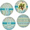 Teal Circles & Stripes Set of 4 Glass Lunch / Dinner Plate 10" (Personalized)