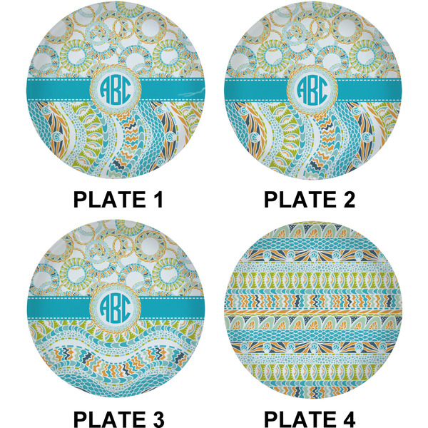 Teal Circles & Stripes Set of Lunch / Dinner Plates (Approval)
