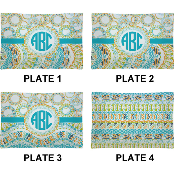 Teal Circles & Stripes Set of Rectangular Appetizer / Dessert Plates (Approval)