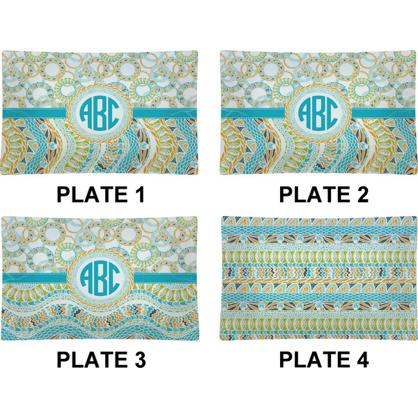 Teal Circles & Stripes Set of Rectangular Dinner Plates (Approval)