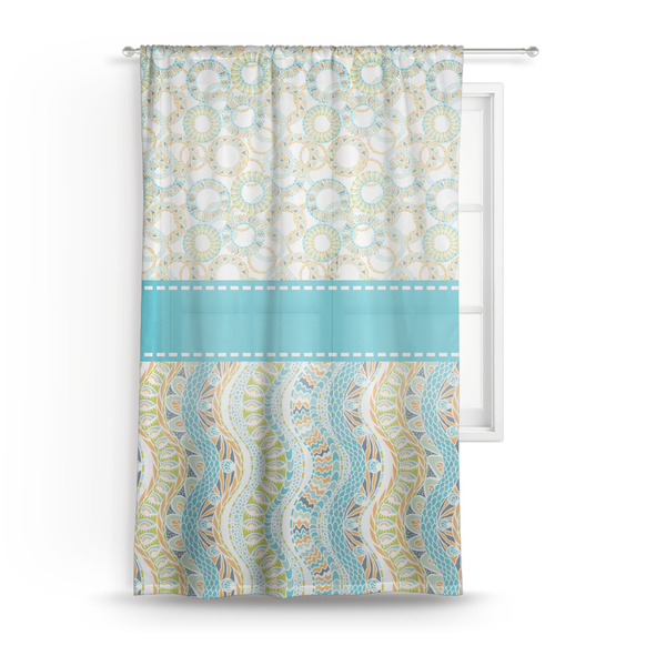 Custom Teal Circles & Stripes Sheer Curtain