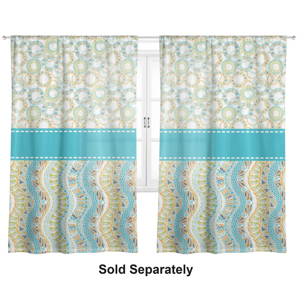 Teal Circles & Stripes Sheer Curtains Double