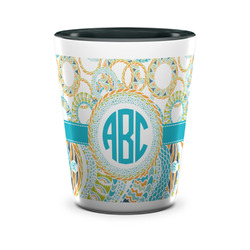 Teal Circles & Stripes Ceramic Shot Glass - 1.5 oz - Two Tone - Set of 4 (Personalized)