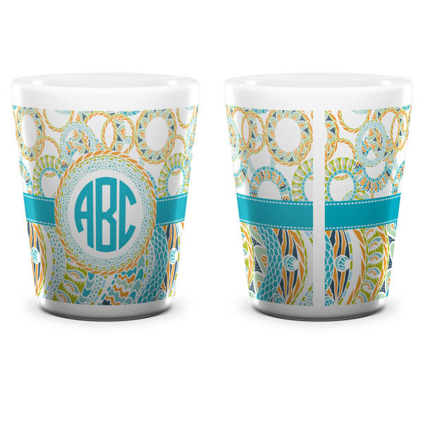 Teal Circles & Stripes Shot Glass - White - APPROVAL