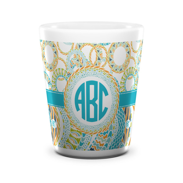 Teal Circles & Stripes Shot Glass - White - FRONT