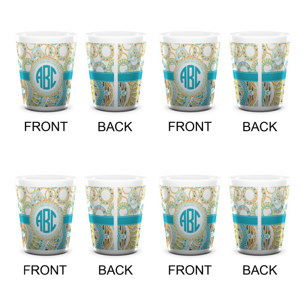 Teal Circles & Stripes Shot Glass - White - Set of 4 - APPROVAL