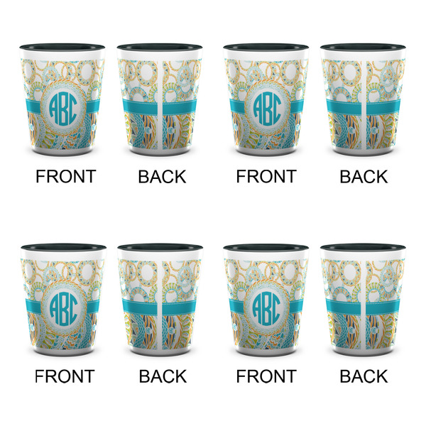 Teal Circles & Stripes Shot Glassess - Two Tone - Set of 4 - APPROVAL