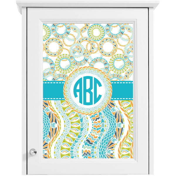 Teal Circles & Stripes Single White Cabinet Decal