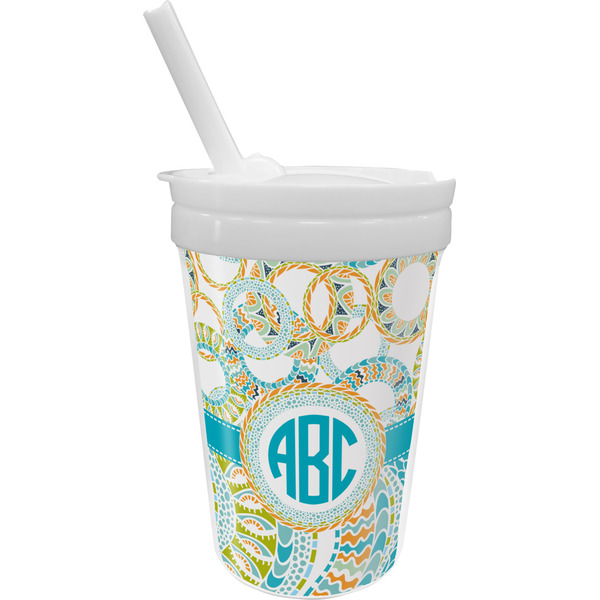 Custom Teal Circles & Stripes Sippy Cup with Straw (Personalized)
