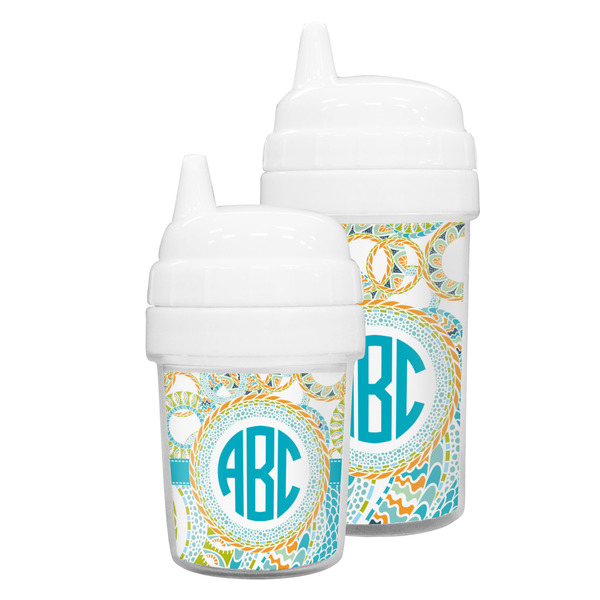Teal Circles & Stripes Sippy Cups