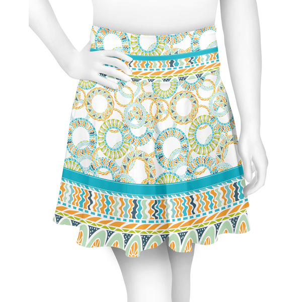 Custom Teal Circles & Stripes Skater Skirt - Large