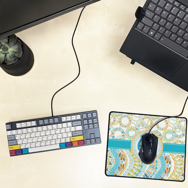 Teal Circles & Stripes Small Gaming Mats - LIFESTYLE
