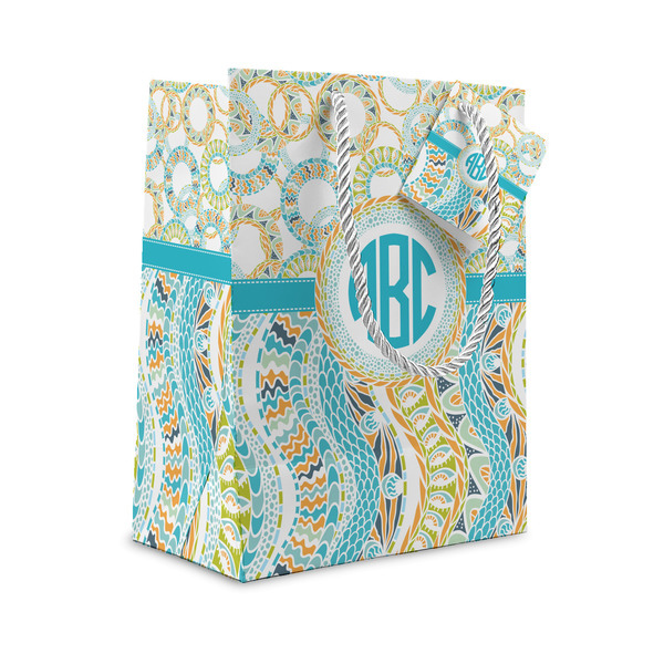 Custom Teal Circles & Stripes Gift Bag (Personalized)