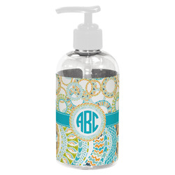 Teal Circles & Stripes Plastic Soap / Lotion Dispenser (8 oz - Small - White) (Personalized)