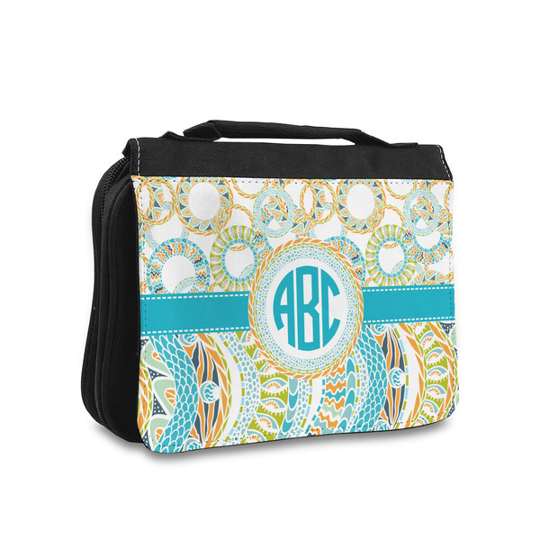 Custom Teal Circles & Stripes Toiletry Bag - Small (Personalized)