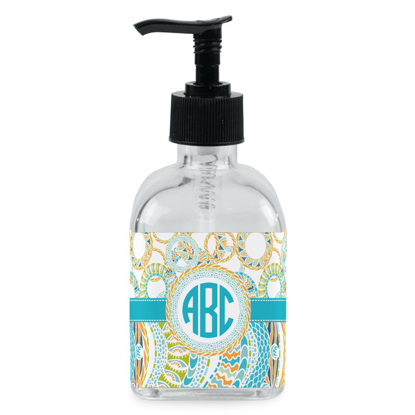 Custom Teal Circles & Stripes Glass Soap & Lotion Bottle - Single Bottle (Personalized)