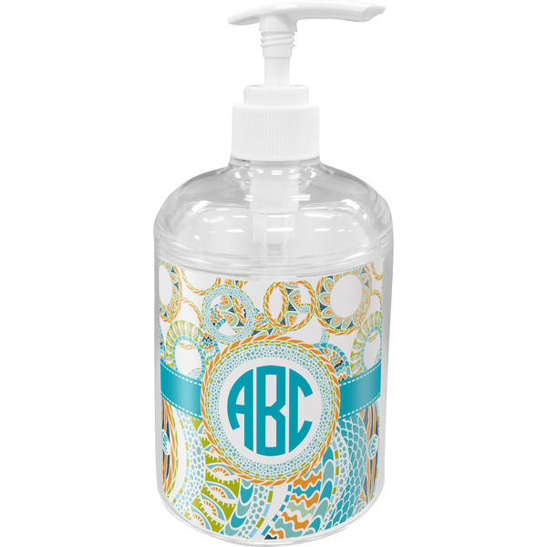 Custom Teal Circles & Stripes Acrylic Soap & Lotion Bottle (Personalized)
