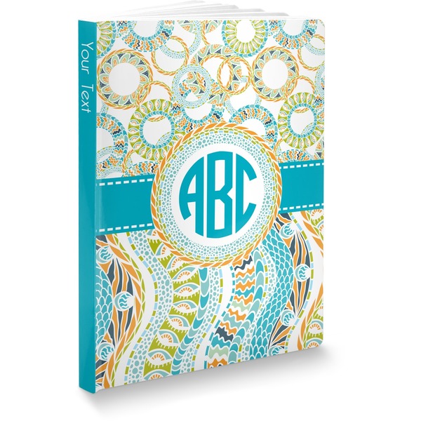 Custom Teal Circles & Stripes Softbound Notebook - 5.75" x 8" (Personalized)