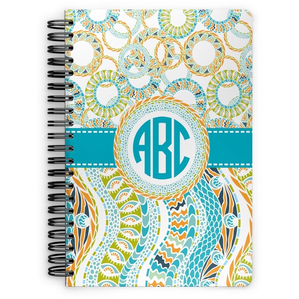 Custom Teal Circles & Stripes Spiral Notebook (Personalized)