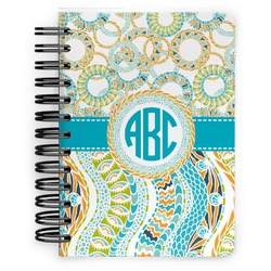 Teal Circles & Stripes Spiral Notebook - 5x7 w/ Monogram