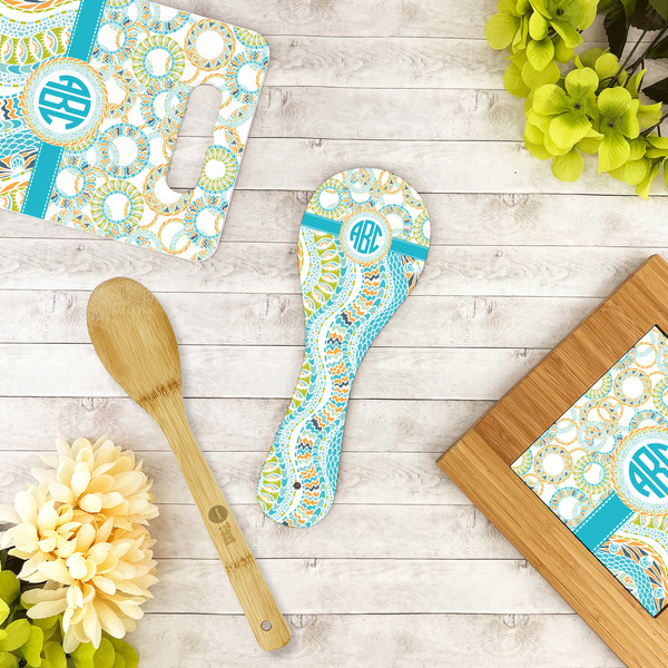 Teal Circles & Stripes Spoon Rest Trivet - LIFESTYLE
