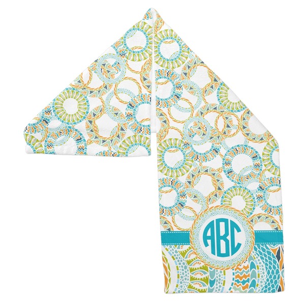 Teal Circles & Stripes Sports Towel Folded - Both Sides Showing