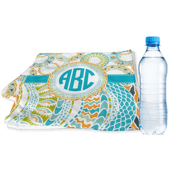 Custom Teal Circles & Stripes Sports & Fitness Towel (Personalized)